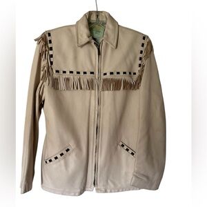 Vintage Deer Wear Genuine Deer Skin Beige Fringe Women’s Western cowgirl Jacket